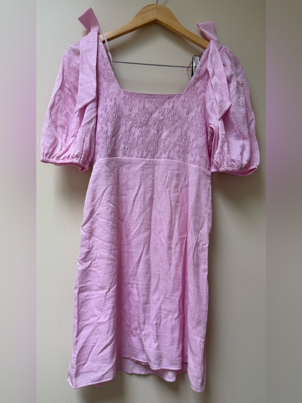 NwT & Other Stories Shimmer Bow Puff Sleeve Pink Textured Mini Dress🌸 - Picture 1 of 12